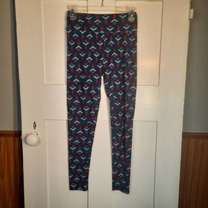 LULAROE Navy Blue/Red Abstract Print Leggings OS